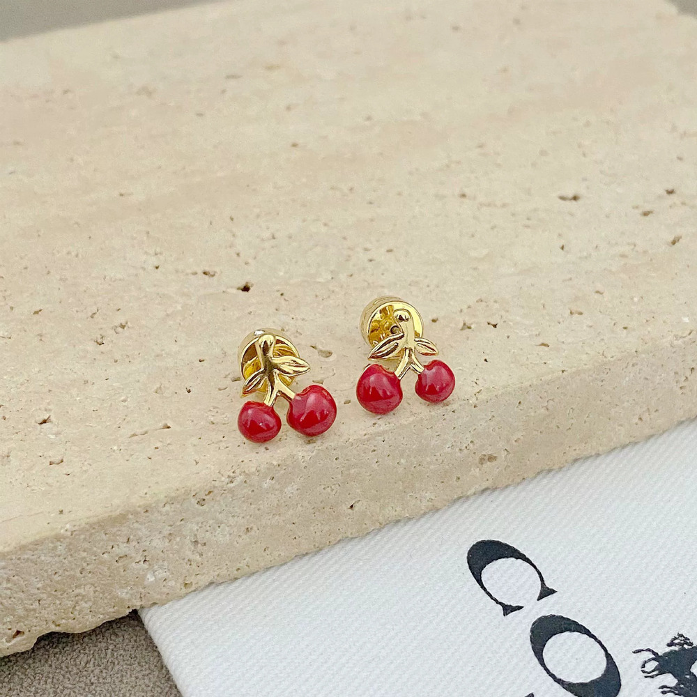 Coach Red Enamel Cherry Stud Earrings